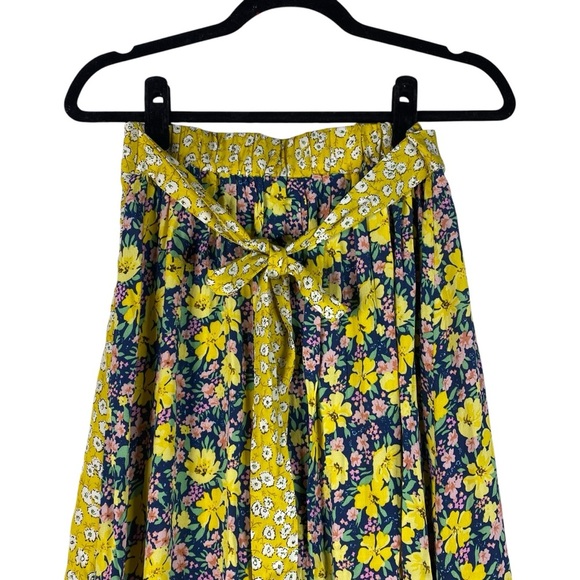 NEW Melloday Faux Wrap Mixed Floral Print Maxi Skirt Small Yellow Blue Tie Back - Picture 5 of 10